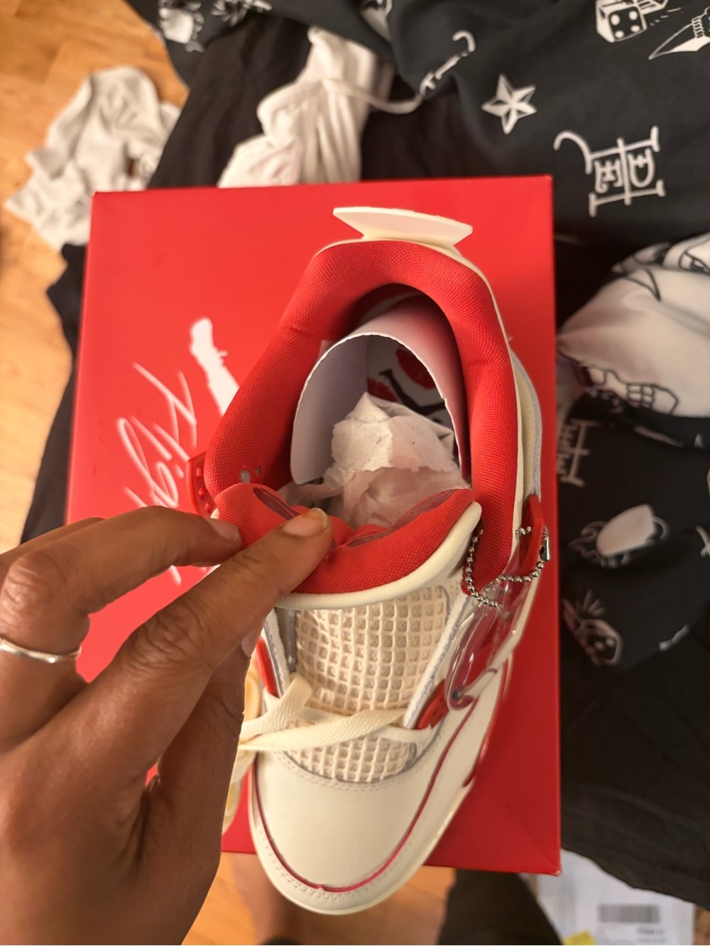 Jordan White and Red Women's Sneakers with Heart Charm - Picture 4 of 5